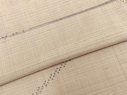 平和屋着物▽越後古代紬 単衣 抽象文様 反端付き 正絹 逸品 AABB2086fy