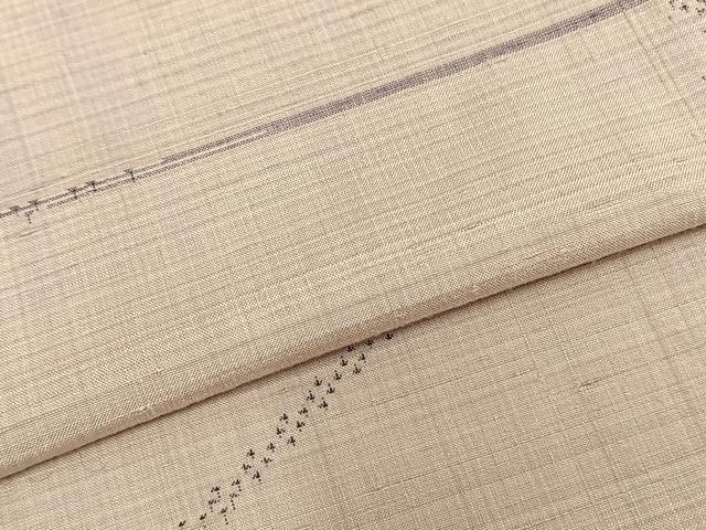 平和屋着物▽越後古代紬 単衣 抽象文様 反端付き 正絹 逸品 AABB2086fy