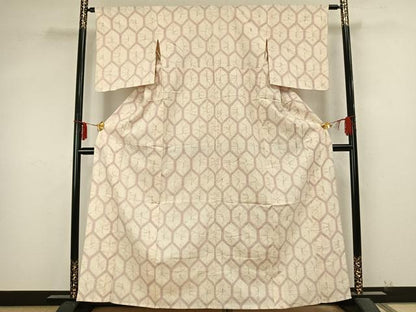 平和屋着物▽上質な紬 単衣 絞り 亀甲文 正絹 逸品 AABB2087fy