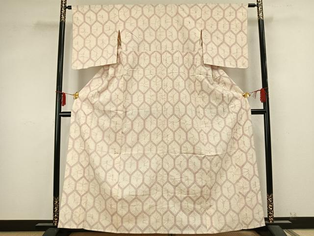 平和屋着物▽上質な紬 単衣 絞り 亀甲文 正絹 逸品 AABB2087fy