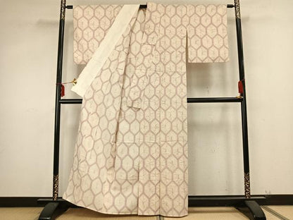 平和屋着物▽上質な紬 単衣 絞り 亀甲文 正絹 逸品 AABB2087fy