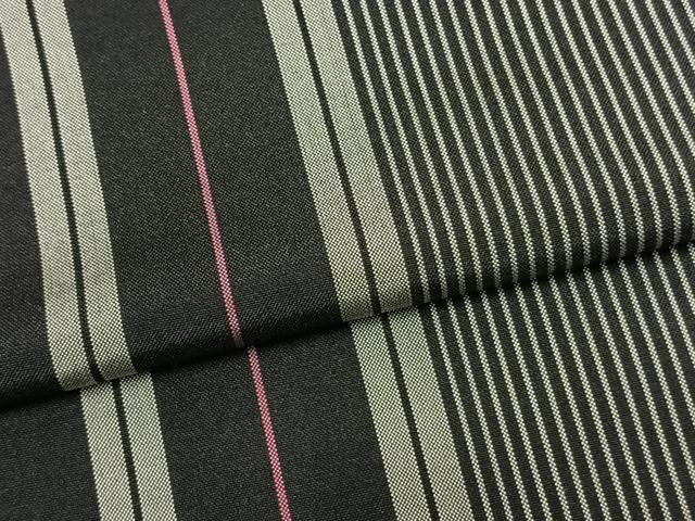平和屋着物▽本場縞大島紬 単衣 縞 黒地 正絹 逸品 AABB2088fy