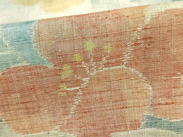平和屋着物▽上質な紬 単衣 草花文 正絹 逸品 AABB2091fy