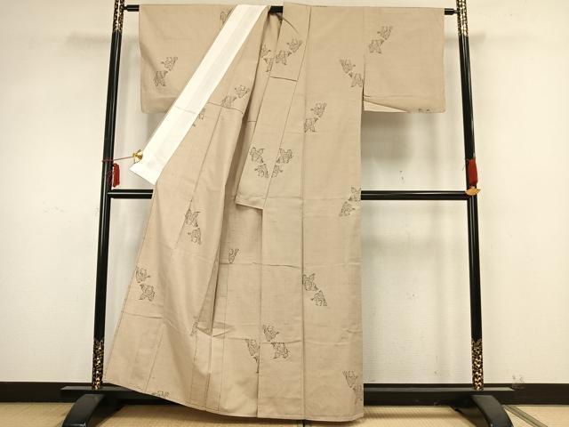 平和屋着物▽上質な紬 単衣 人物文 正絹 逸品 AABB2094fy