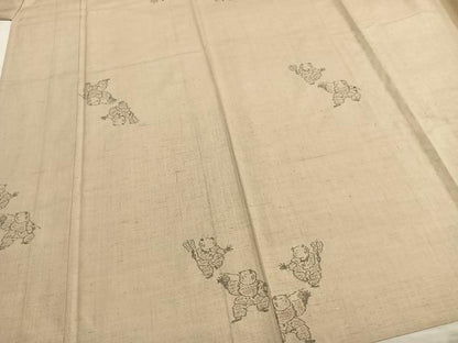 平和屋着物▽上質な紬 単衣 人物文 正絹 逸品 AABB2094fy