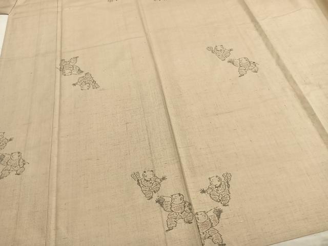 平和屋着物▽上質な紬 単衣 人物文 正絹 逸品 AABB2094fy
