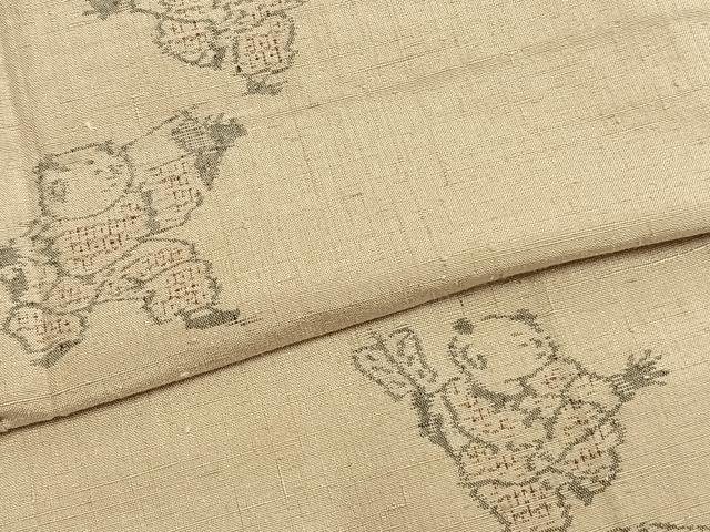 平和屋着物▽上質な紬 単衣 人物文 正絹 逸品 AABB2094fy
