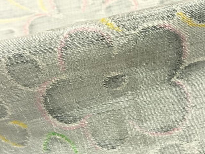 平和屋着物▽上質な紬　単衣　草花文　正絹　逸品　AABB2096fy