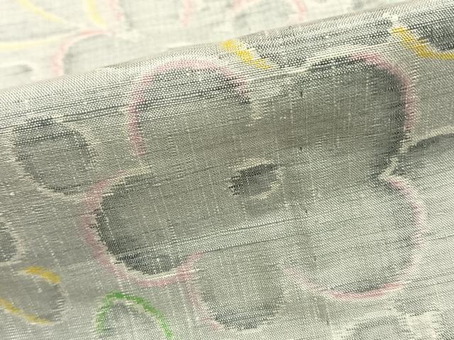 平和屋着物▽上質な紬　単衣　草花文　正絹　逸品　AABB2096fy