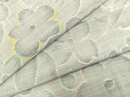 平和屋着物▽上質な紬　単衣　草花文　正絹　逸品　AABB2096fy