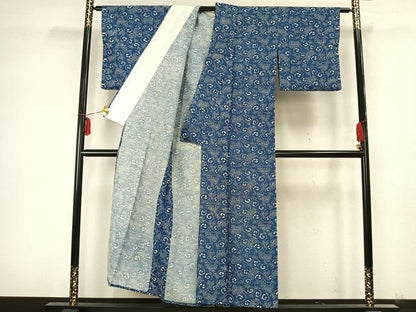 平和屋着物▽上質な紬 単衣 花唐草文 正絹 逸品 AABB2098fy