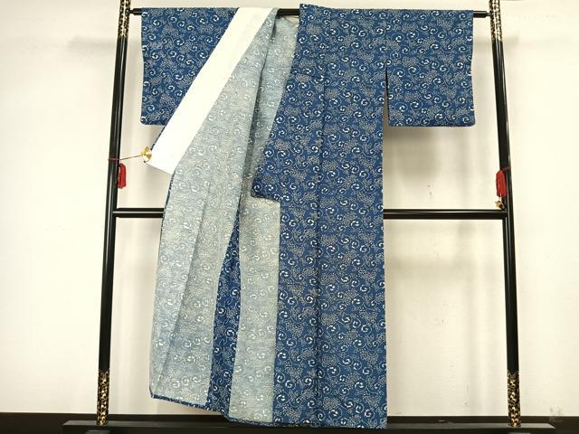 平和屋着物▽上質な紬 単衣 花唐草文 正絹 逸品 AABB2098fy