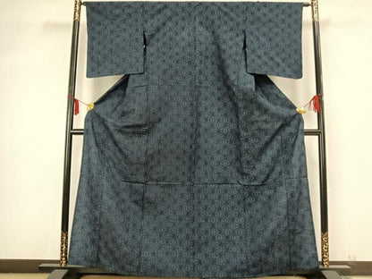 平和屋着物▽上質な紬 単衣 麻の葉文様 正絹 逸品 AABB2100fy