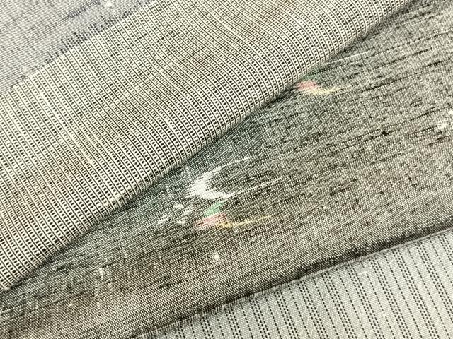 平和屋着物▽上質な紬 単衣 横段文 正絹 逸品 AABB2102fy