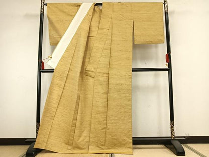 平和屋着物▽上質な紬 単衣 色無地 花葉色 正絹 逸品 AABB2103fy