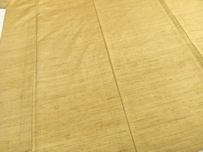 平和屋着物▽上質な紬 単衣 色無地 花葉色 正絹 逸品 AABB2103fy