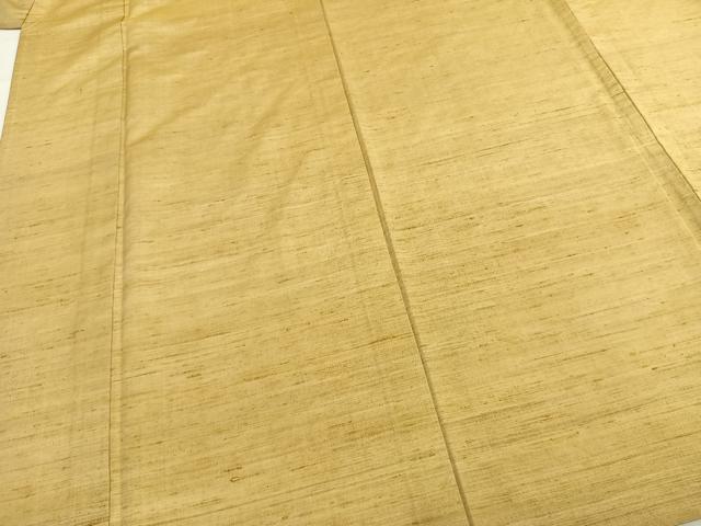 平和屋着物▽上質な紬 単衣 色無地 花葉色 正絹 逸品 AABB2103fy