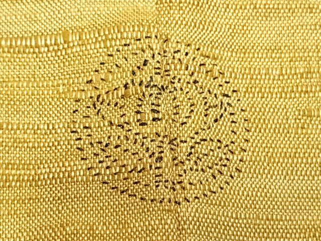 平和屋着物▽上質な紬 単衣 色無地 花葉色 正絹 逸品 AABB2103fy