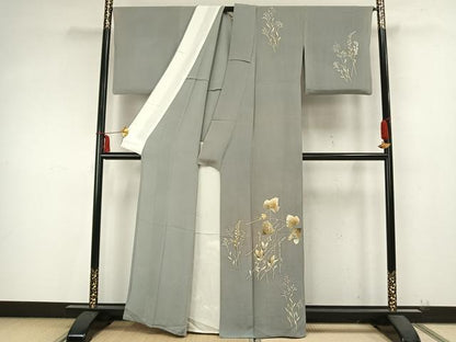 平和屋着物▽訪問着 単衣 蔦の葉文 正絹 逸品 AABB2106fy