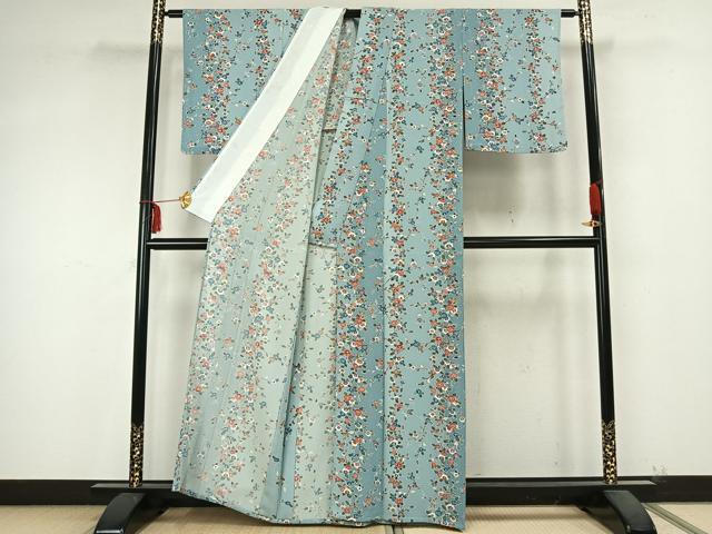 平和屋着物▽小紋 単衣 枝花文 洗える着物 AABB2111fy