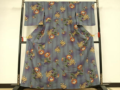 平和屋着物▽小紋 単衣 草花文 暈し染め 洗える着物 AABB2112fy