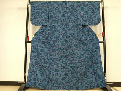 平和屋着物▽小紋 単衣 型染め 花唐草文 洗える着物 AABB2113fy