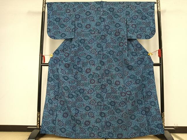 平和屋着物▽小紋 単衣 型染め 花唐草文 洗える着物 AABB2113fy