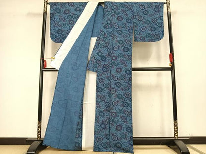 平和屋着物▽小紋 単衣 型染め 花唐草文 洗える着物 AABB2113fy