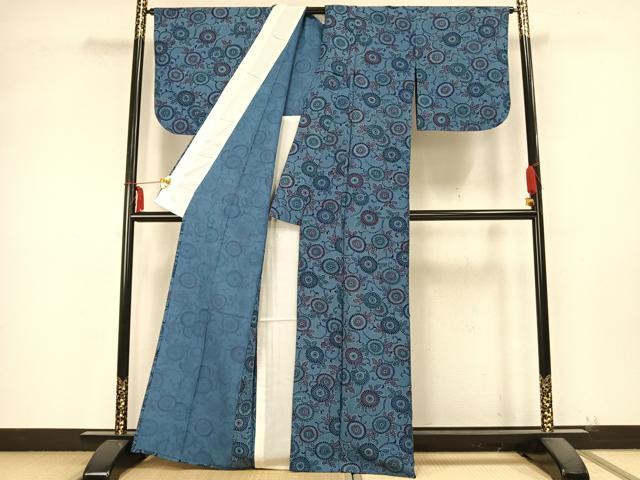 平和屋着物▽小紋 単衣 型染め 花唐草文 洗える着物 AABB2113fy