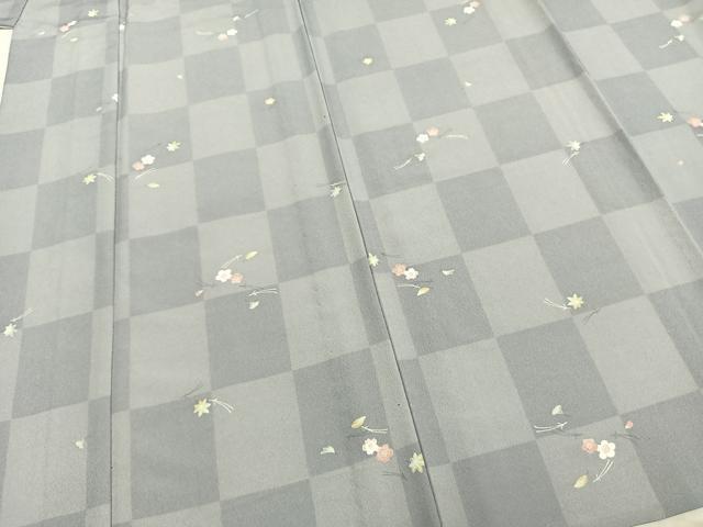 平和屋着物▽小紋 単衣 市松舞桜文 洗える着物 AABB2119fy