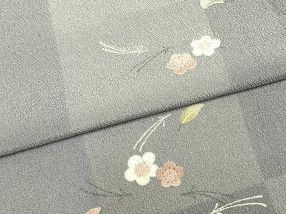 平和屋着物▽小紋 単衣 市松舞桜文 洗える着物 AABB2119fy