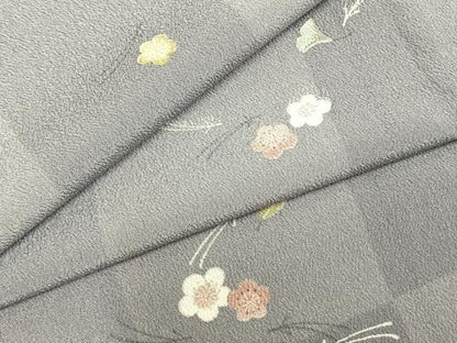 平和屋着物▽小紋 単衣 市松舞桜文 洗える着物 AABB2119fy