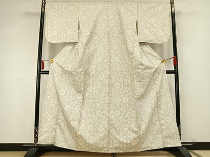 平和屋着物▽本場大島紬　白大島　単衣　9マルキ　花唐草文　正絹　逸品　AABB2122fy
