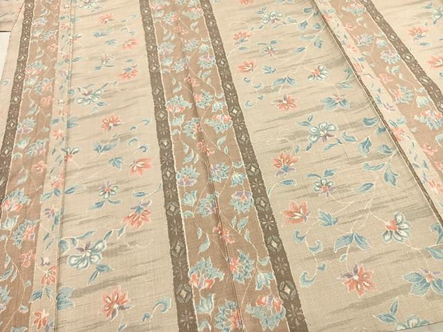 平和屋着物▽上質な紬 単衣 花唐草間道 正絹 逸品 AABB2123fy