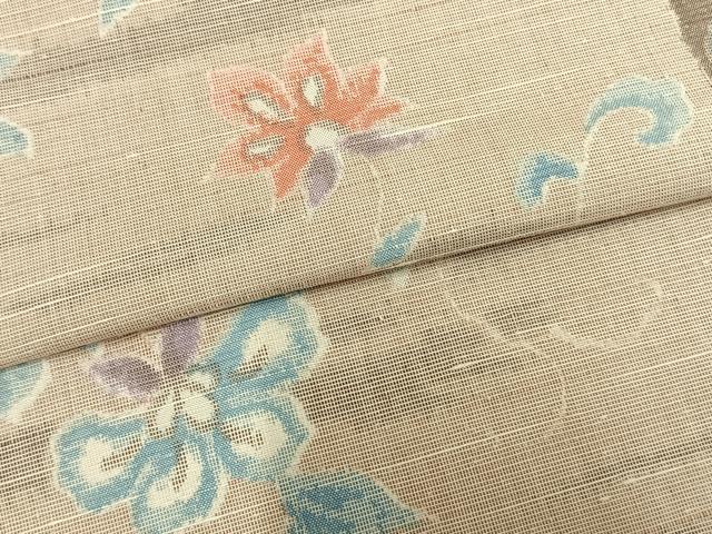 平和屋着物▽上質な紬 単衣 花唐草間道 正絹 逸品 AABB2123fy