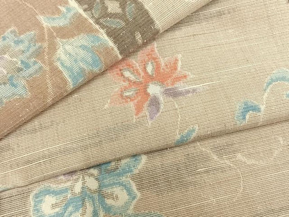 平和屋着物▽上質な紬 単衣 花唐草間道 正絹 逸品 AABB2123fy