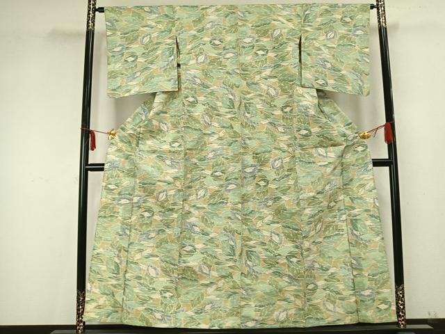 平和屋着物▽小千谷紬 単衣 葉尽くし 正絹 逸品 AABB2124fy