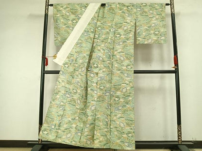 平和屋着物▽小千谷紬 単衣 葉尽くし 正絹 逸品 AABB2124fy