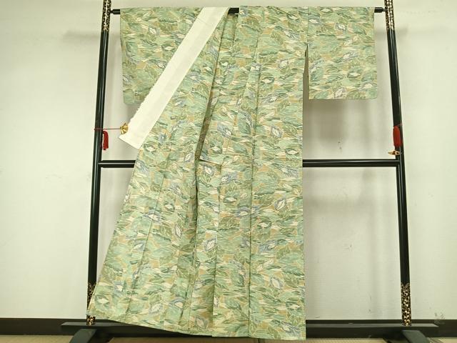 平和屋着物▽小千谷紬 単衣 葉尽くし 正絹 逸品 AABB2124fy