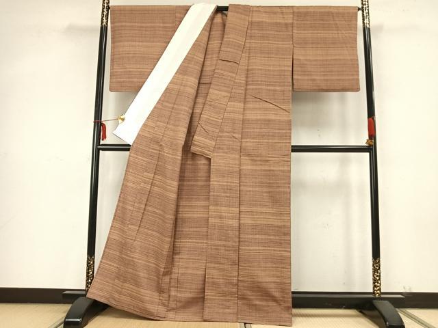 平和屋着物▽上質な紬　単衣　横段文　正絹　逸品　AABB2125fy