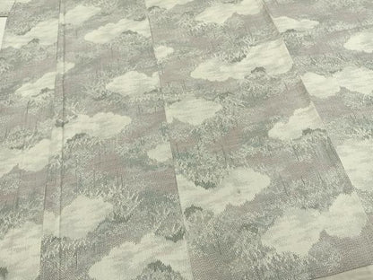 平和屋着物▽民芸　大島紬　単衣　雲取り風景文　反端付き　正絹　逸品　AABB2127fy