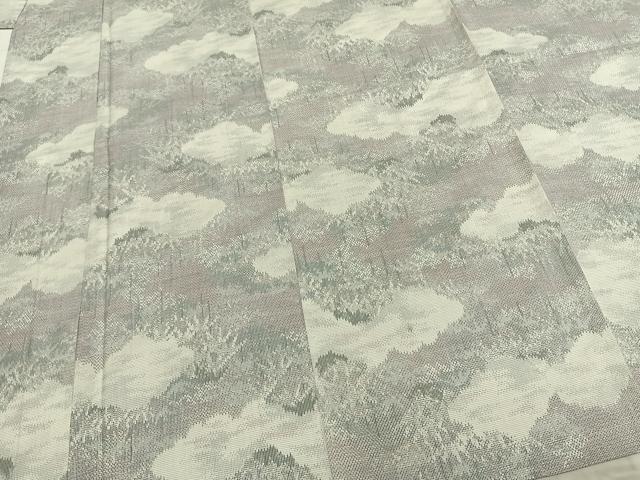 平和屋着物▽民芸　大島紬　単衣　雲取り風景文　反端付き　正絹　逸品　AABB2127fy