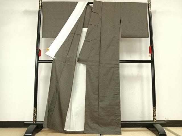 平和屋着物▽本場奄美大島紬 単衣 格子 前田紬工芸 証紙付き 正絹 逸品 AABB2130fy