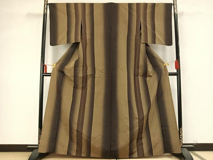 平和屋着物▽上質な紬 単衣 縞 玉糸ぼかし 反端付き 正絹 逸品 AABB2133fy