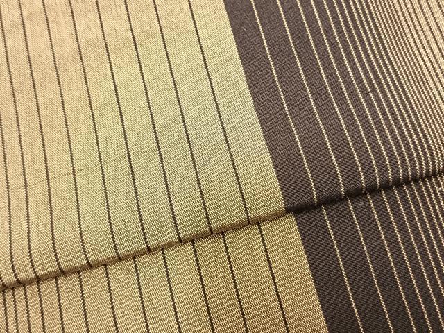 平和屋着物▽上質な紬 単衣 縞 玉糸ぼかし 反端付き 正絹 逸品 AABB2133fy