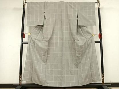 平和屋着物▽上質な紬 単衣 格子 正絹 逸品 AABB2134fy