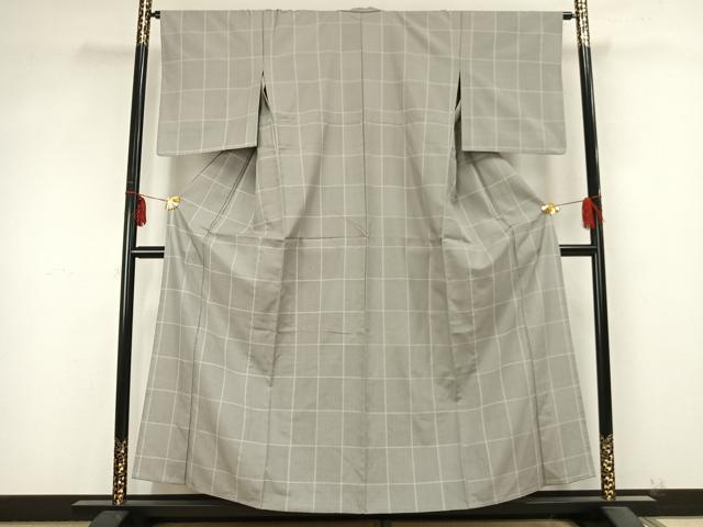 平和屋着物▽上質な紬 単衣 格子 正絹 逸品 AABB2134fy