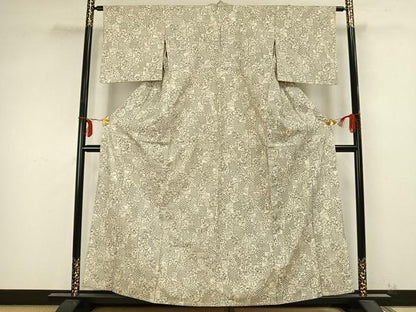 平和屋着物▽上質な紬 単衣 色紙重ね花文 正絹 逸品 AABB2135fy