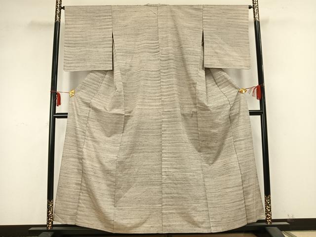 平和屋着物▽上質な紬 単衣 横縞 正絹 逸品 AABB2137fy