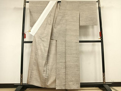 平和屋着物▽上質な紬 単衣 横縞 正絹 逸品 AABB2137fy
